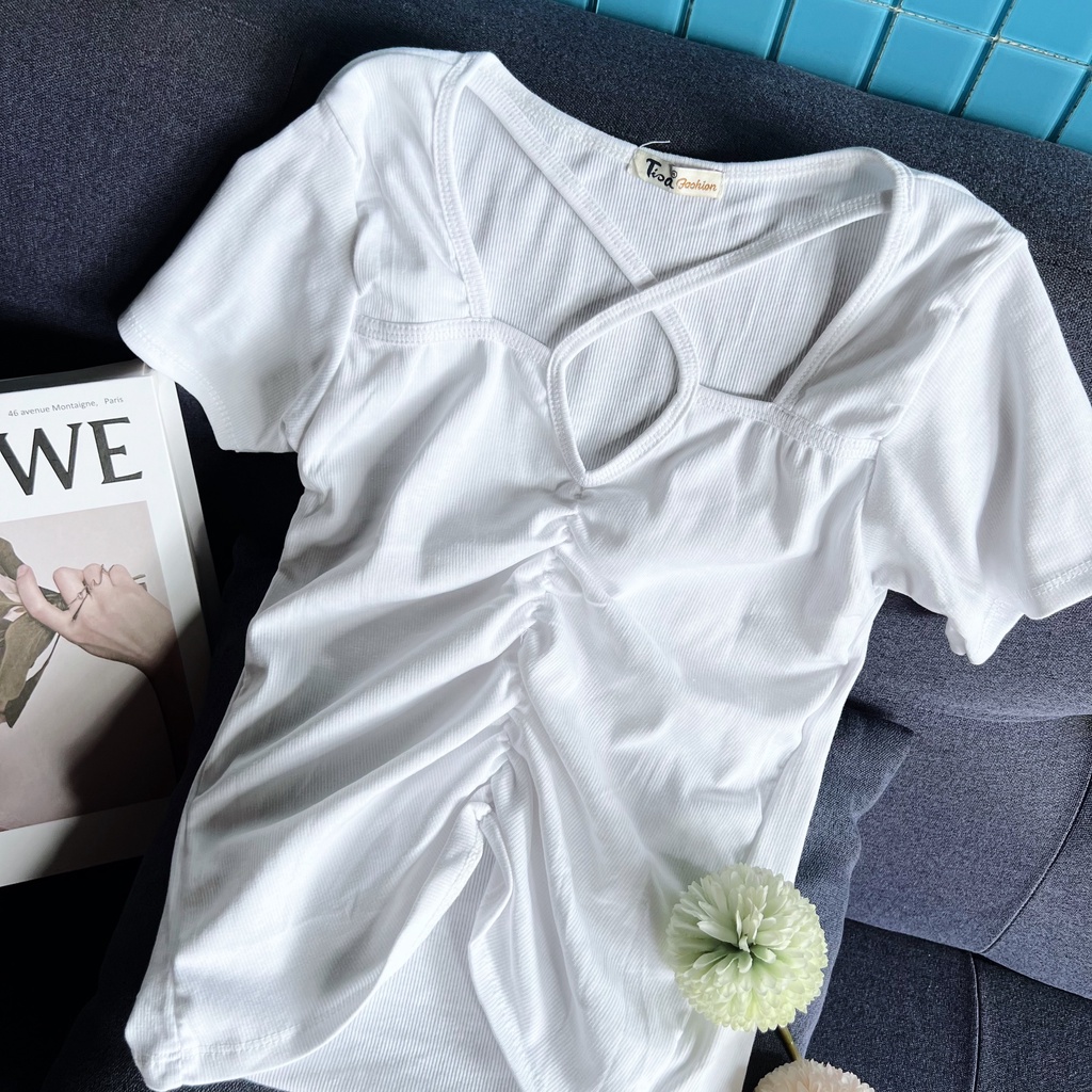 Áo thun tay ngắn có dây yếm choàng cổ dúm ngực freesize cực sexy