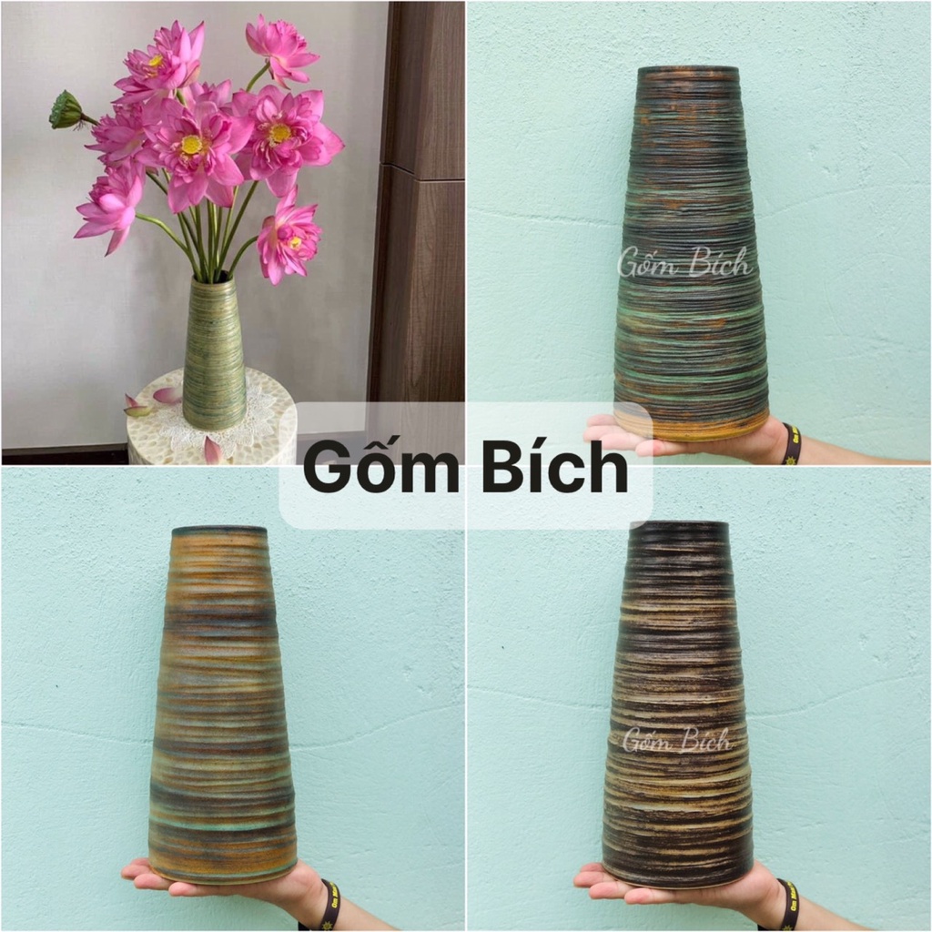 Bình Hoa Lọ Hoa Men Mộc Dáng Búp Gốm Sứ Bát Tràng - Gốm Bích