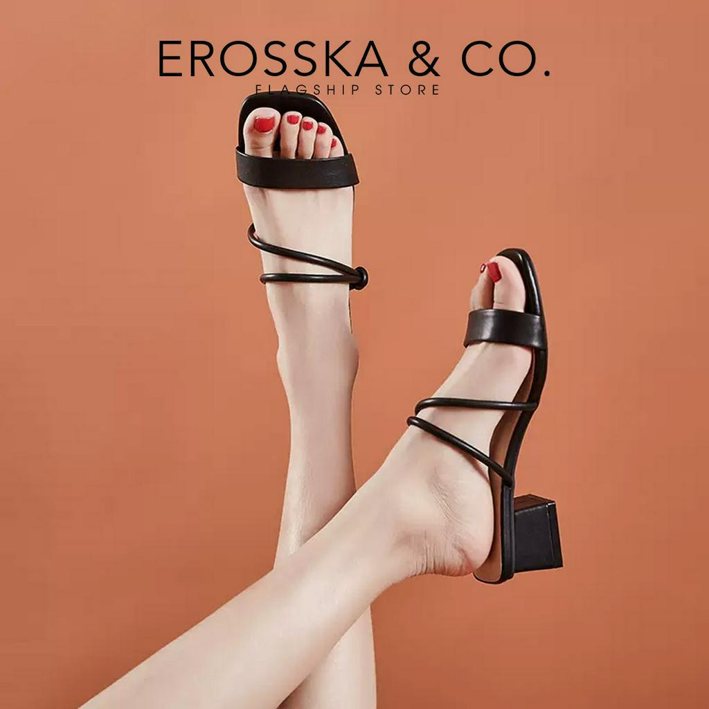 [Form nhỏ tăng 1 size] Erosska - Guốc nữ 3 phân gót vuông phối dây quai mảnh êm chân màu xanh - EB064