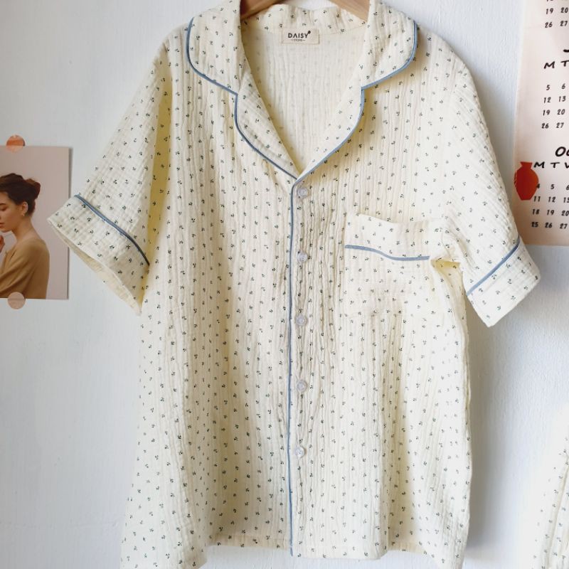 Pyjama muslin bông xanh