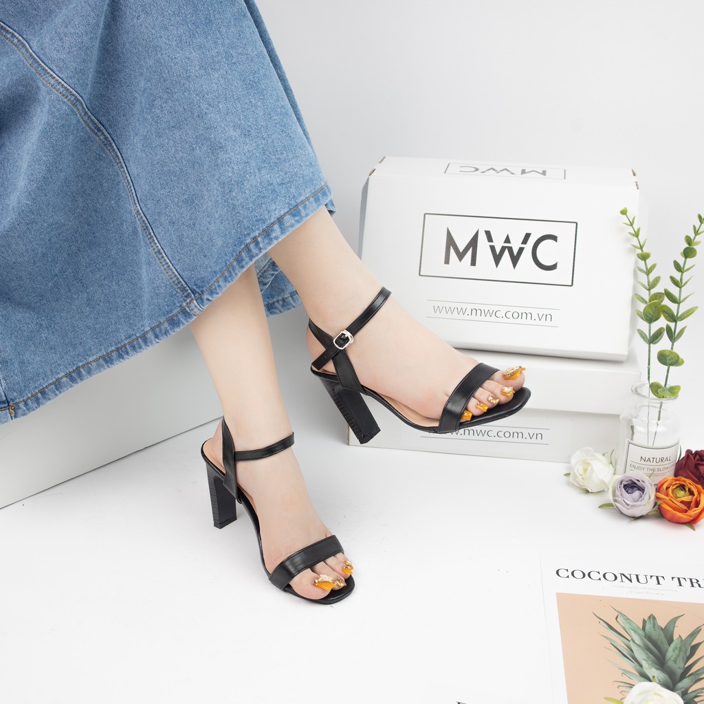 GIÀY SANDAL CAO GÓT MWC -CAO GÓT QUAI NGANG THANH LỊCH -CAO GÓT MŨI VUÔNG GÓT DẸP PHỐI VÂN GỖ CAO 9CM -NUCG -3870