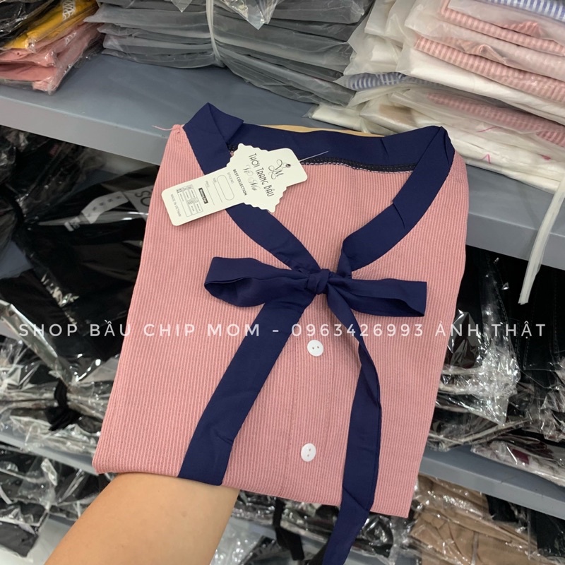 Áo Bầu babydoll nơ xinh - chất đũi mềm đẹp mát - AH19