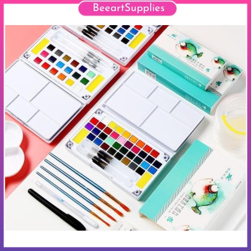 Màu Nước Solid Water Color 12/18/24/36 Màu Tặng 2 Bút Nước + 1 Palette