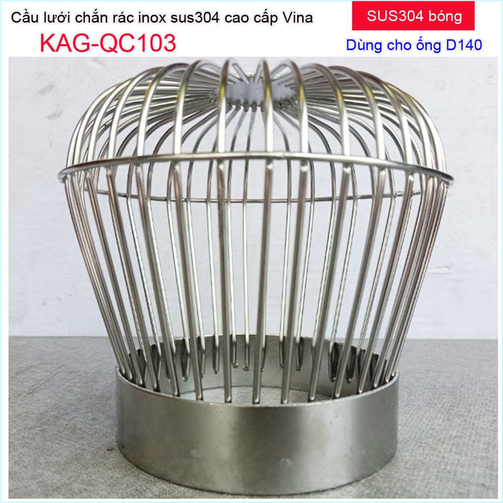 Quả cầu lưới Inox dày D140-168, cầu chắn rác sân thượng thoát nước mưa KAG-QC103 thoát nhanh sử dụng tốt siêu bền