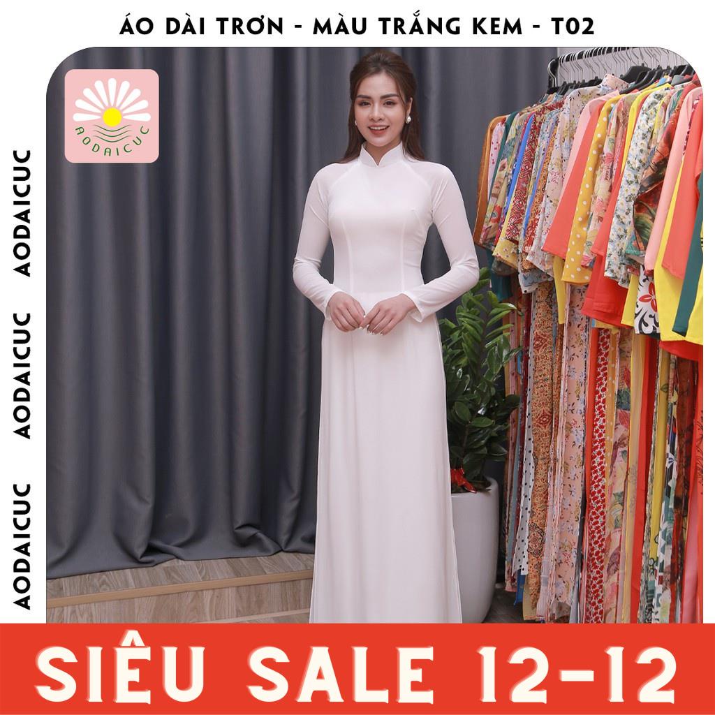 Áo dài truyền thống 4 tà, màu trắng kem, lụa chiffon cao cấp, không nhăn, không xù - T02