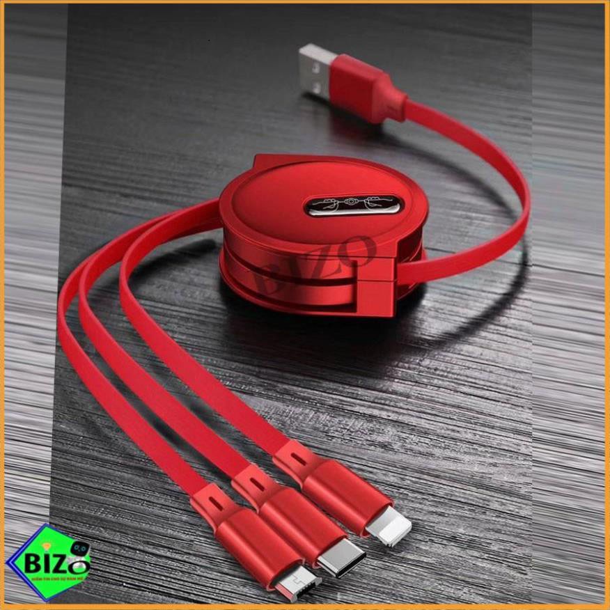 [SIÊU TIỆN ÍCH] Cáp sạc 3 đầu rút gọn siêu tiện ích, chân iphone, samsung, USB Type C