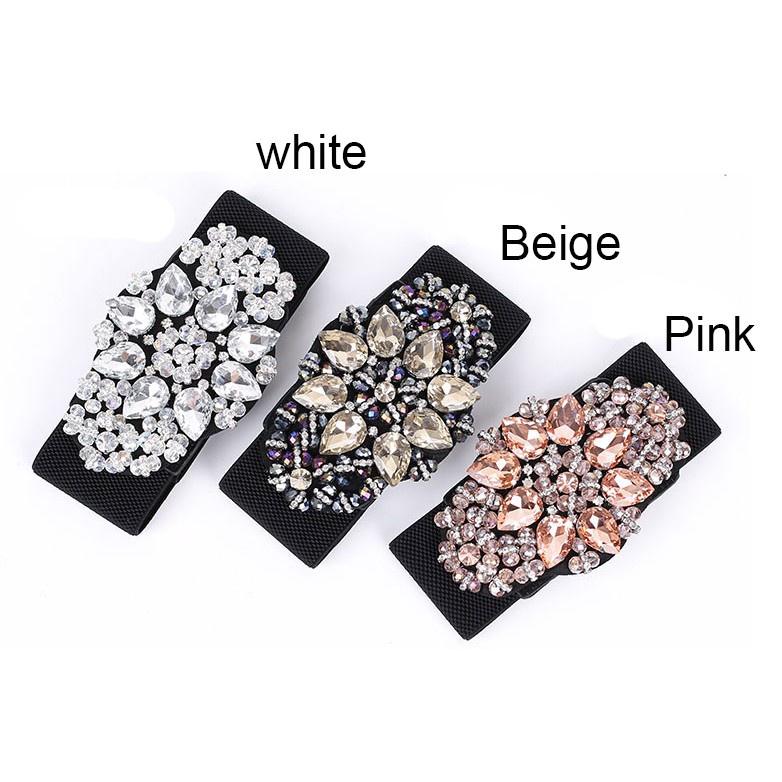 Thắt lưng bản rộng co giãn đính đá nhiều màu sang trọng cho nữ