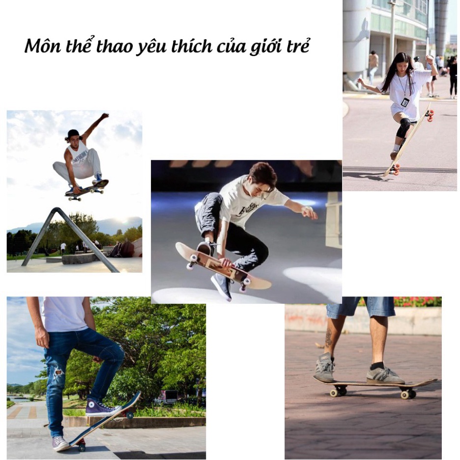 Ván Trượt Thể Thao Skateboard Có Đèn Led Phát Sáng - Ván Trượt Người Lớn Mặt Nhám Cao Cấp Chất Liệu Gỗ Phong Ép 7 Lớp