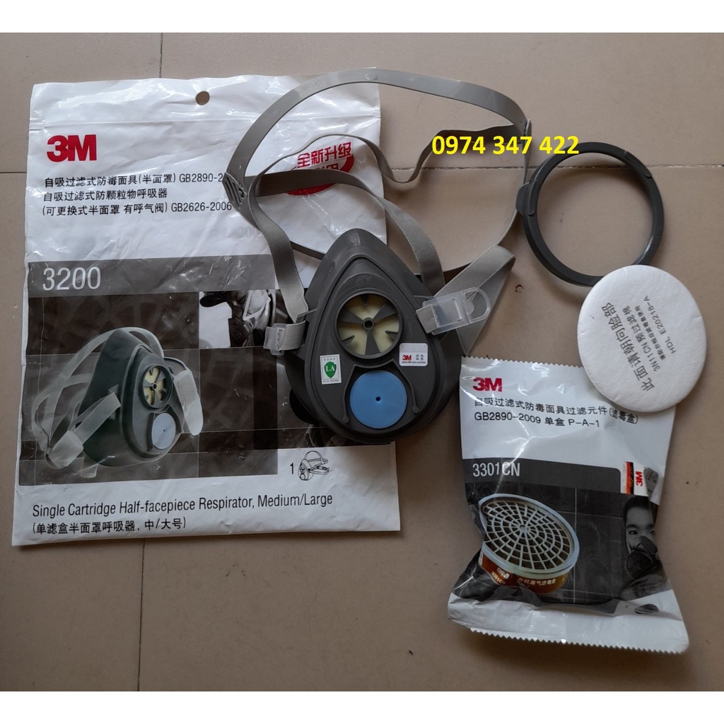 Mặt nạ phòng độc TRỌN BỘ 3M 3200 + phin lọc 3301CN + tấm lọc 3N11 + nắp lọc 385CN