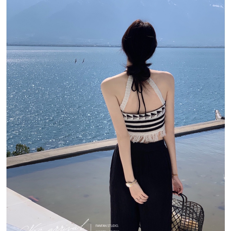 HUANG YOYO Áo Dệt Kim Cổ Yếm Thời Trang Nữ Tính