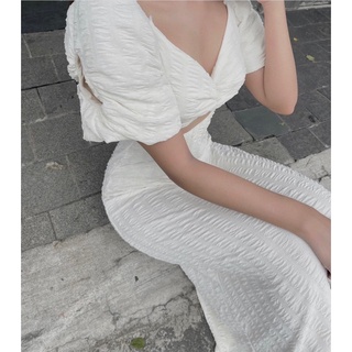 Đầm gân xốp mềm cut-out