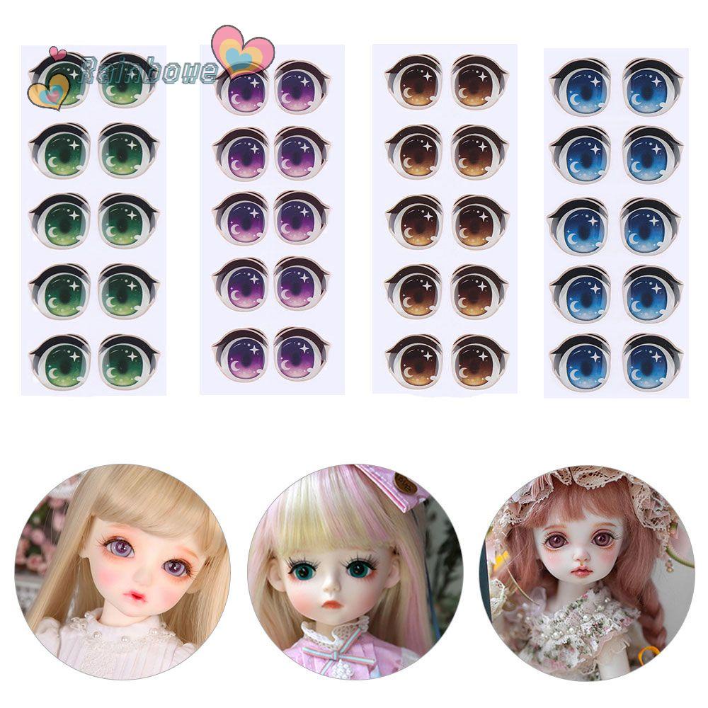 Bộ 10 cặp nhãn dán trang trí mắt kính 8mm/10mm/12mm/15mm họa tiết hoạt hình dễ thương