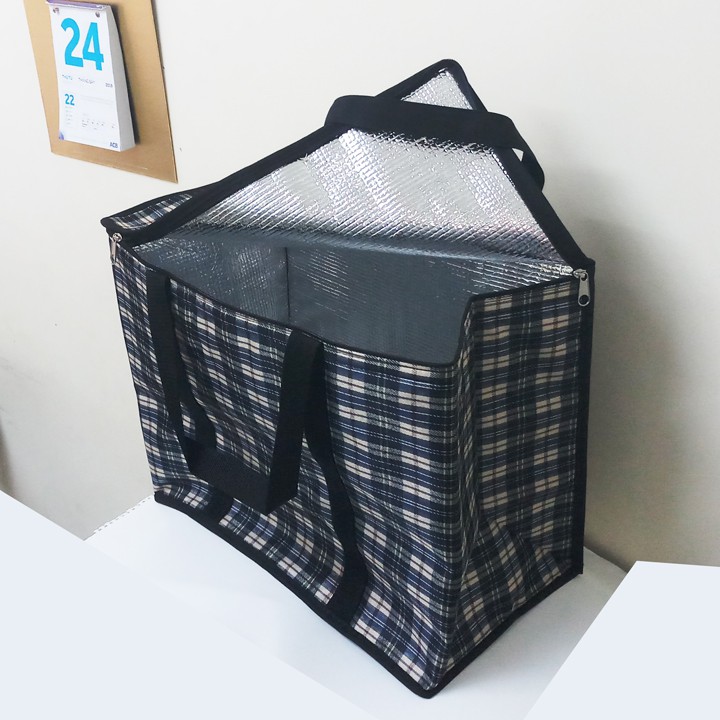 Túi giữ nhiệt loại lớn hình hộp, đai quai xách may vòng qua đáy, vải bố dầy. 45x25x35cm. tx97D