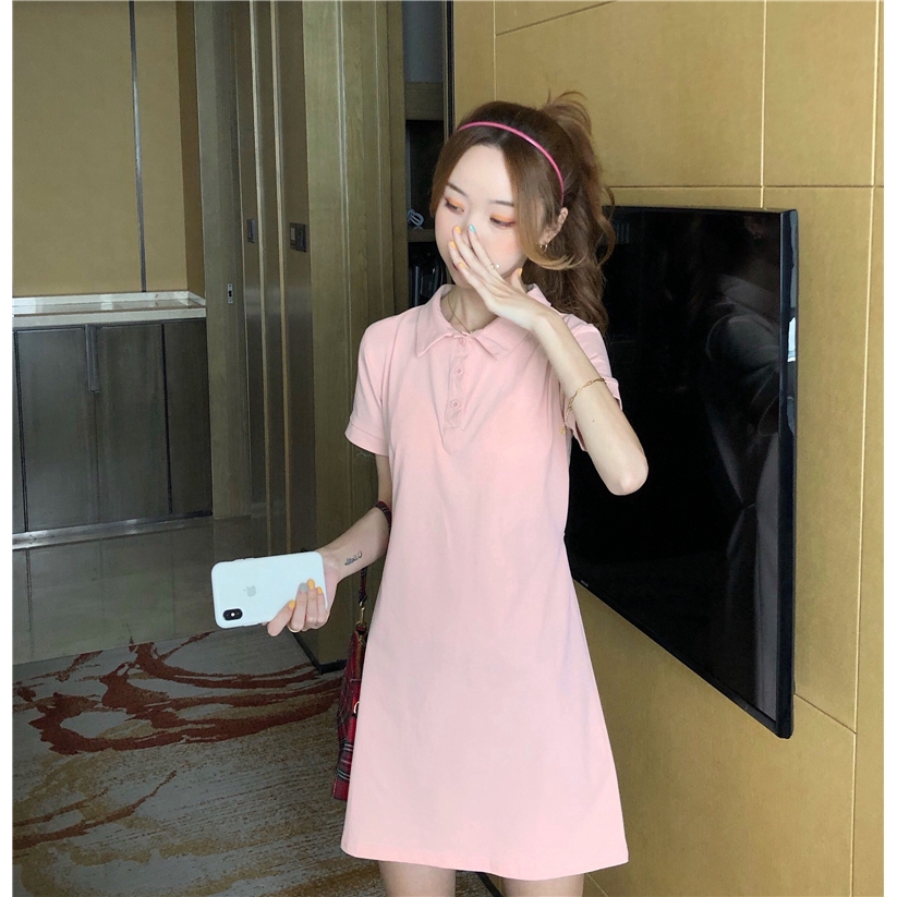 Váy polo ngắn tay màu hồng thiết kế xinh xắn thời trang cho nữ | BigBuy360 - bigbuy360.vn