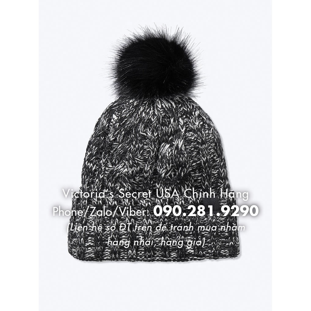 (58) Mũ len xám tiêu lông cừu thời trang, nón mùa đông, phong cách Mỹ - Hàng nhập Victoria's Secret USA