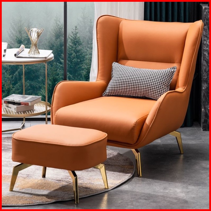 Ghế sofa đơn sofa lười kèm đôn gác chân, Ghế thư giãn đọc sách bọc da PU cao cấp