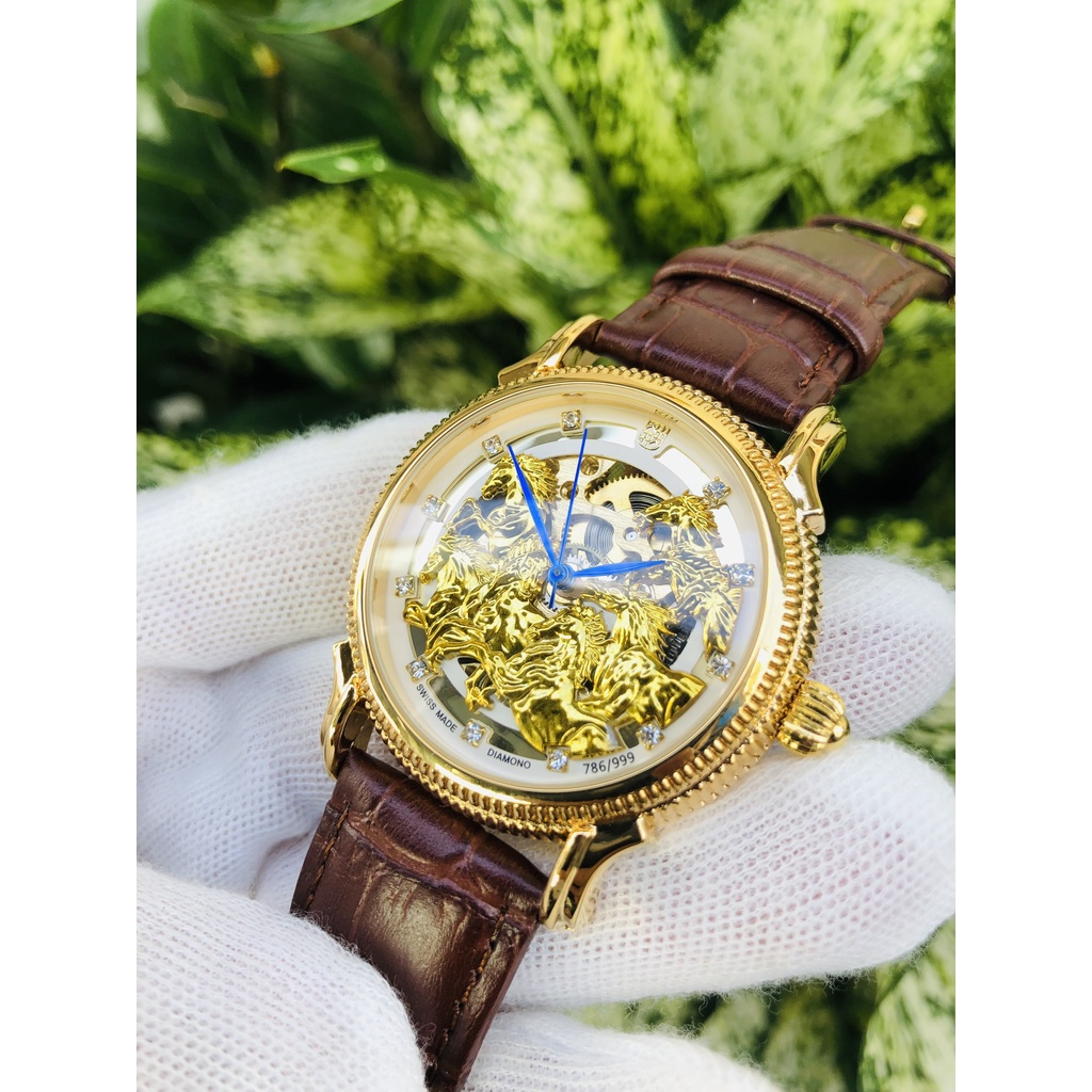 Đồng hồ nam cơ tự động cao cấp trâu vàng dây da cao cấp , máy cực tốt mẫu mới 2021