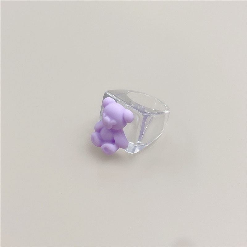 Nhẫn nhựa acrylic hình gấu nhiều màu sắc thời trang cho nữ