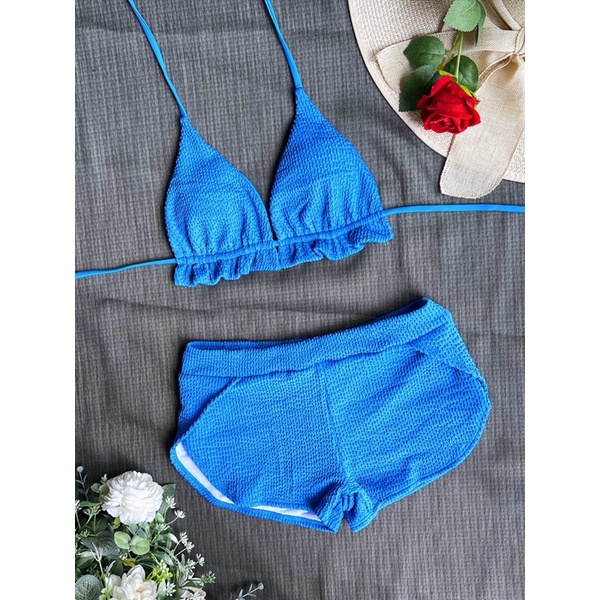 Bikini chất thun gân áo tam giác basic phối quần short 2M0092