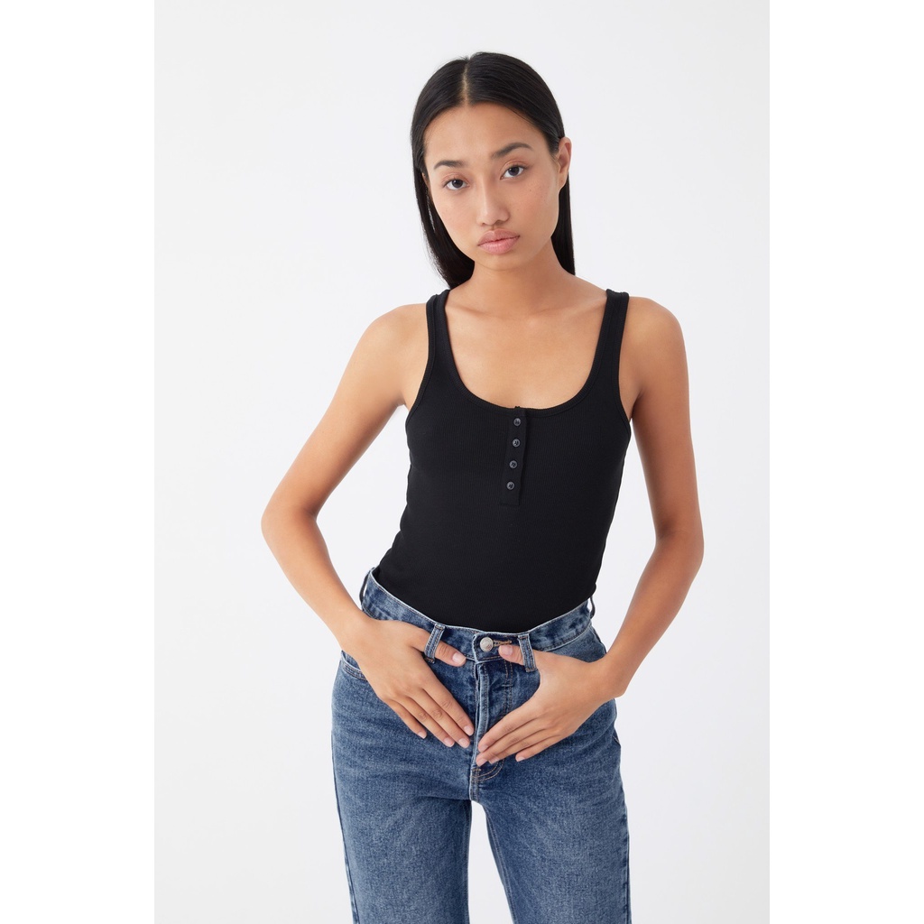 TheBlueTshirt - Áo Ba Lỗ Nữ Nút Cài Màu Đen - Icon Tank - Black