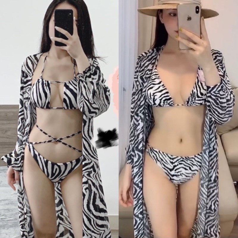 [Mã FAGREEN245 giảm tới 30K đơn 99K] Bikini da vằn kèm khoác (hình thật)