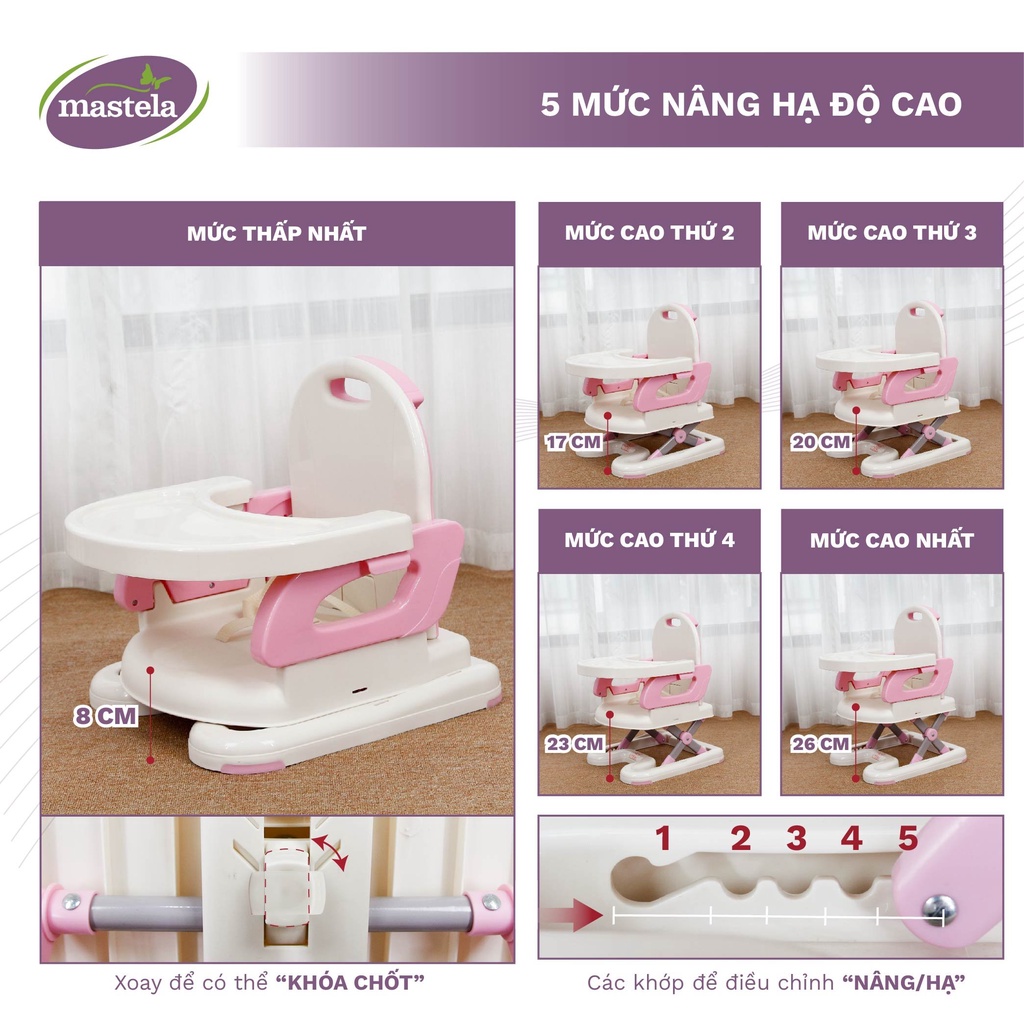 Ghế ăn dặm cho bé Mastela 7110/7112 siêu bền, 4 nấc điều chỉnh độ cao cho bé tự ăn uống, thương hiệu uy tín hơn 10 năm