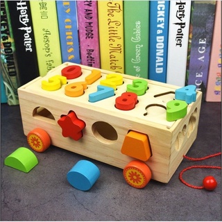 Xe cũi thả hình khối bằng gỗ cho bé - đồ chơi gỗ hỗ trợ vận động tăng trí thông minh