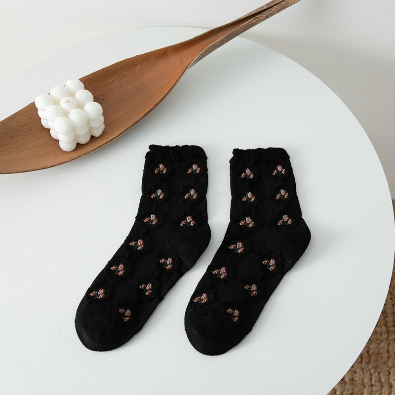 TL107 Tất vớ nữ cổ cao LOLITA hoa văn nổi bông hoa