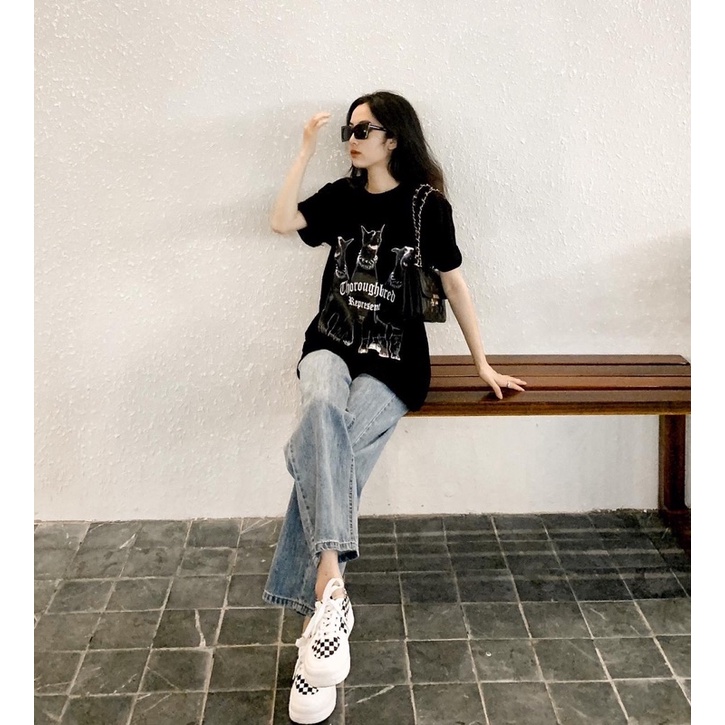 Quần bò suông 2 cúc cạp cao