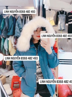 Phao béo mũ lông trắng