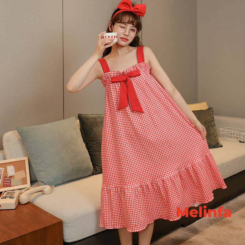 Váy ngủ, đầm ngủ hai dây bản to kiểu kẻ công chúa chất cotton poly nhiều màu mã VAV0103