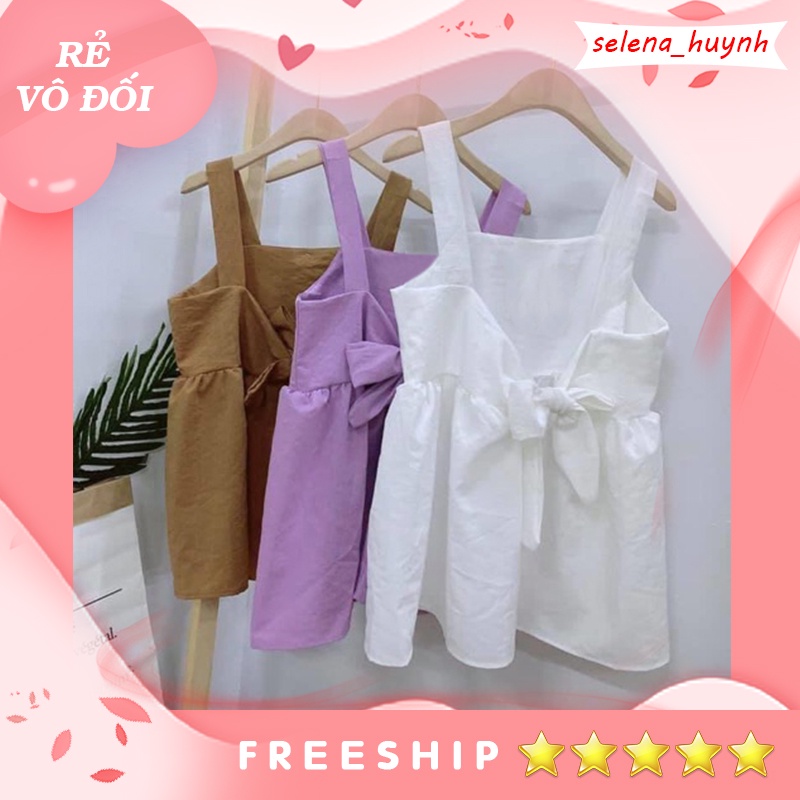 Áo đũi babydoll 2 dây bản to cột nơ lưng