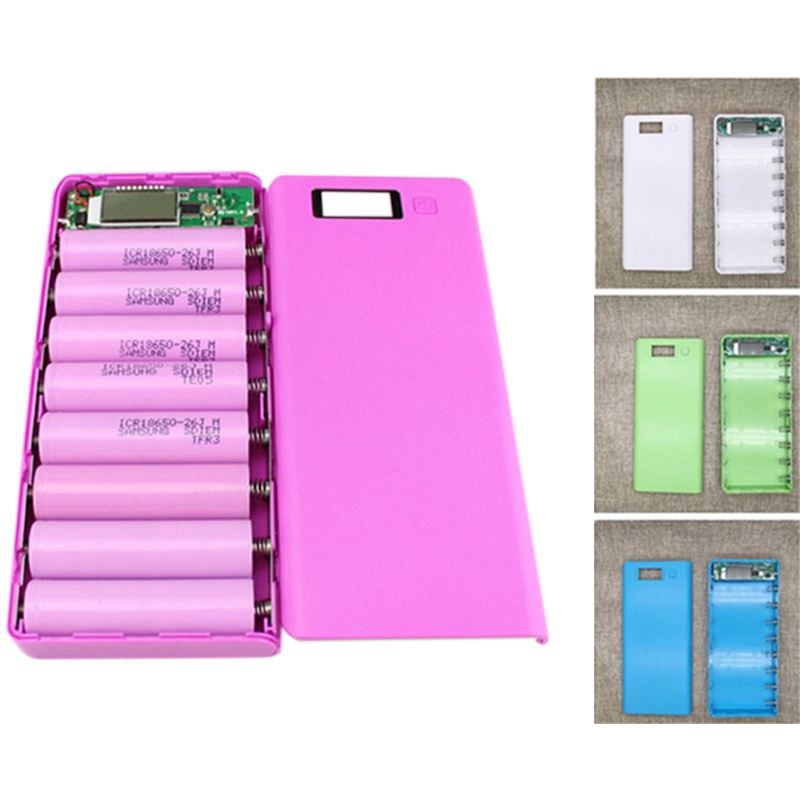 DIY 8x18650 hộp đựng pin di động cầm tay Màn hình LCD hai hộp nguồn USB di động được  màu xanh ZJ