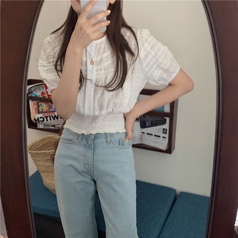 SUXI Áo Croptop Tay Ngắn Phong Cách Hàn Quốc Cho Nữ