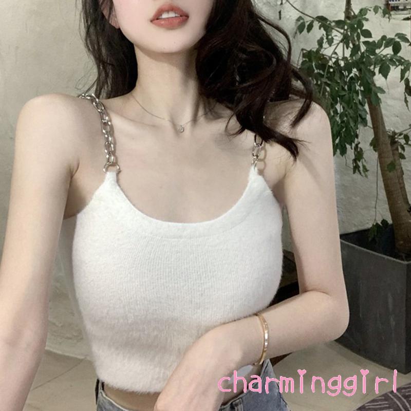 Áo croptop hai dây cổ chữ U màu sắc thời trang sành điệu cho nữ