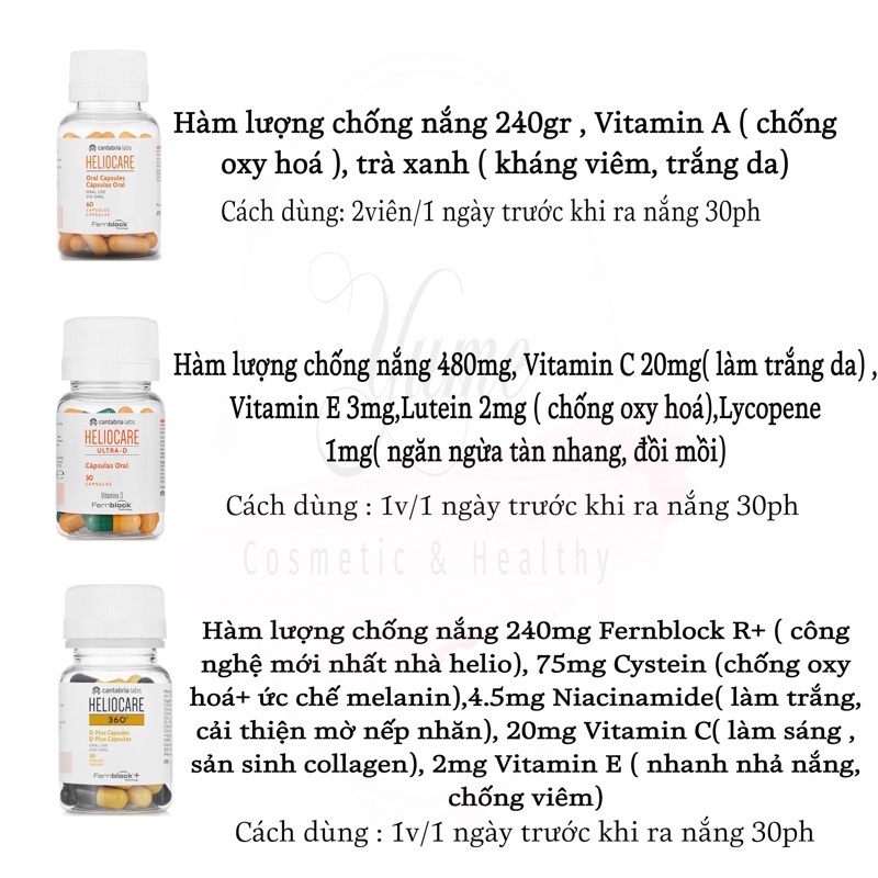 [Cóbill]Viên uống chống nắng nội sinh Heliocare