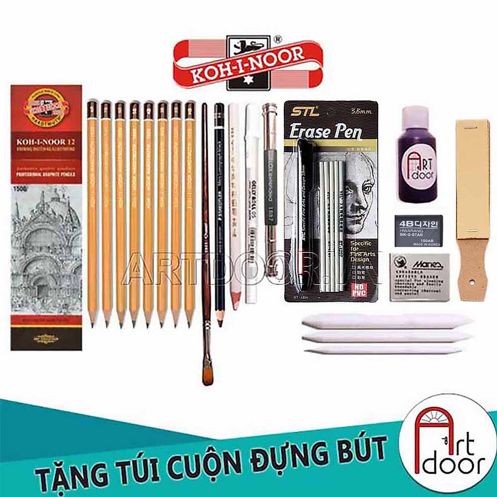 [ARTDOOR] Bộ dụng cụ vẽ chì KOH/ FABER/ STAEDTLER truyền thần chuyên nghiệp (túi vải)