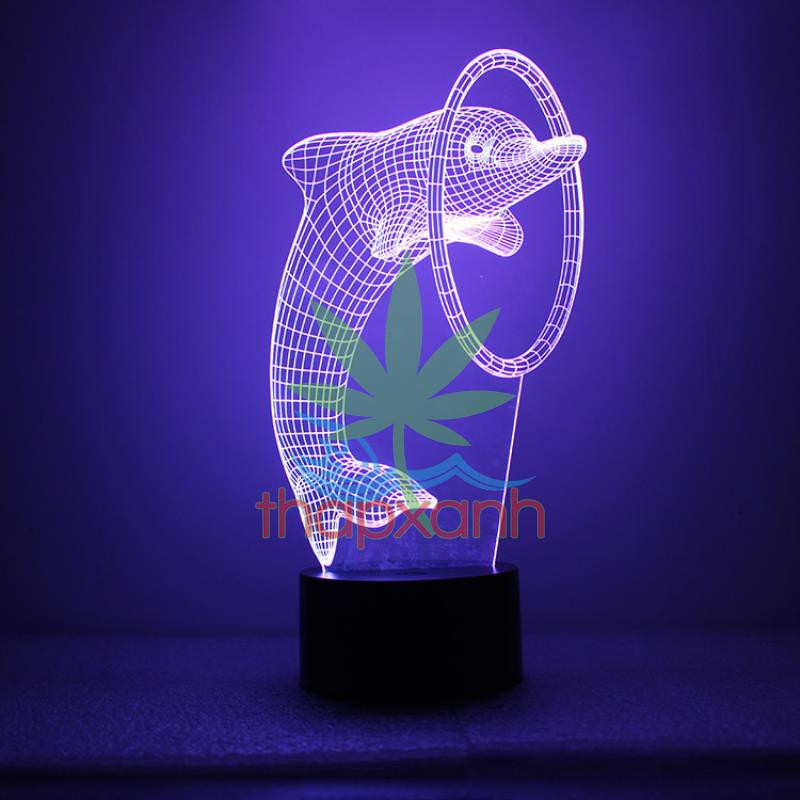 Đèn ngủ, Đèn trang trí Led 3D, Đèn ngủ 16 màu mini có điều khiển Cá Heo