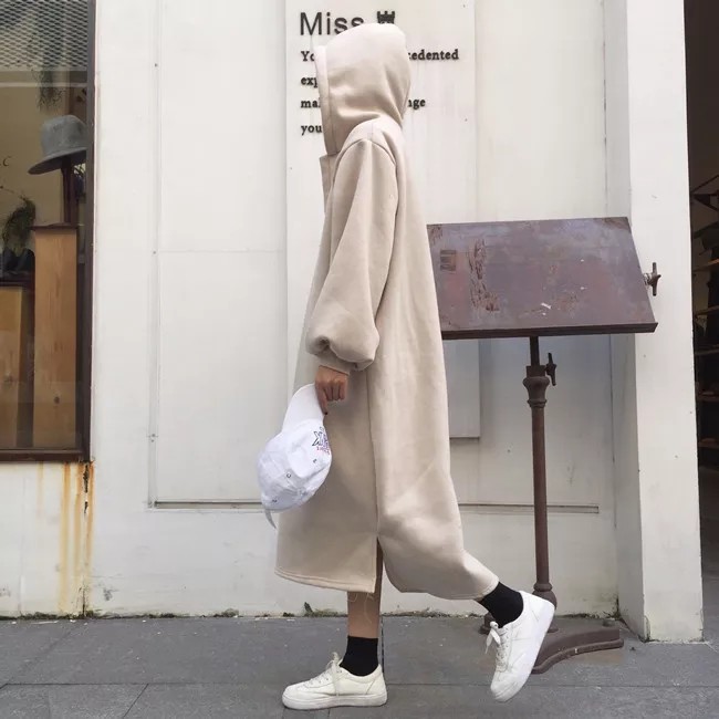 Váy dài nỉ lót bông dày Hoodie xẻ tà chuẩn form như hình ( Hàng order )