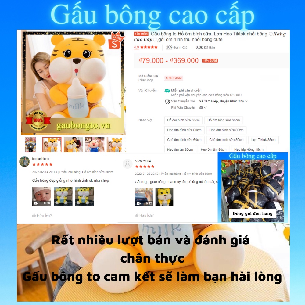 Gấu bông to Hổ ôm bình sữa, Lợn Heo Tiktok nhồi bông 🛡𝑯𝒂̀𝒏𝒈 𝑪𝒂𝒐 𝑪𝒂̂́𝒑🛡,gối ôm hình thú nhồi bông cute