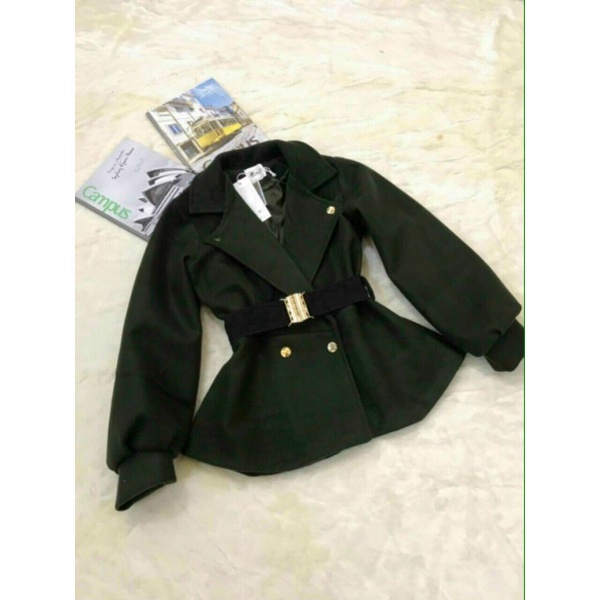 Áo dạ ép hai lớp cổ vest kèm đai