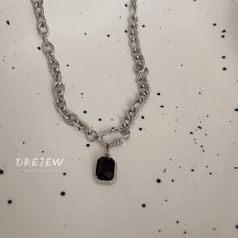 DREJEW Dây Chuyền Thép Titan Mặt Vuông Đính Đá Phong Cách Hip Hop Hàn Quốc Cá Tính