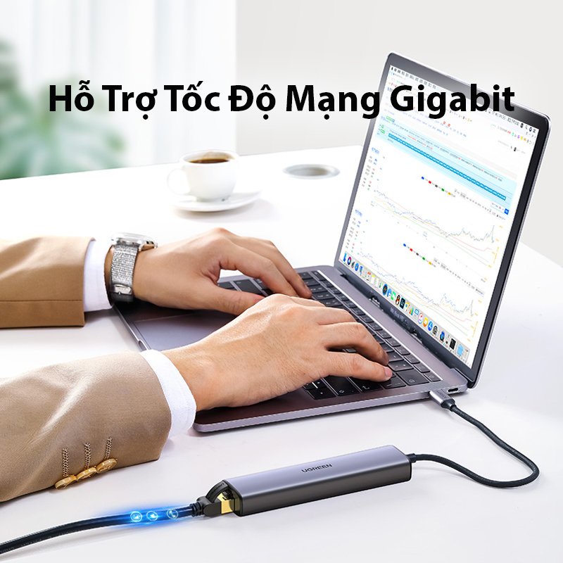 Bộ chuyển Hub USB Type C ra Lan 1000Mbps kèm 3 cổng USB 3.0 Ugreen 20920 CM475 Chính Hãng