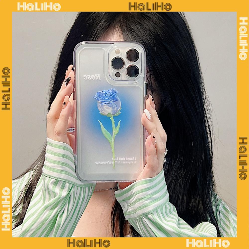 iPhone Case Luxury Silicone Soft Case Clear Case Shockproof Protection Camera Blue Rose Flower Compatible For iPhone 11 iPhone 13 Pro Max iPhone 12 Pro Max iPhone 7Plus iPhone xr