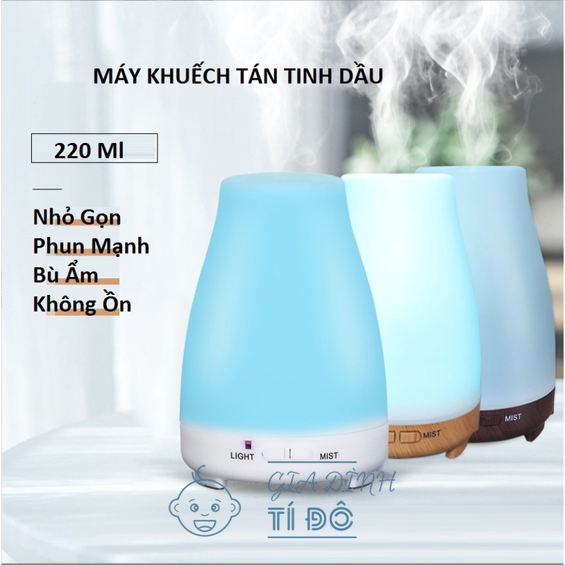 Máy Xông Tinh Dầu Sóng Siêu Âm Cao Cấp Hình Trụ Chóp Dung Tích 300ml Có Đèn Led 7 Màu