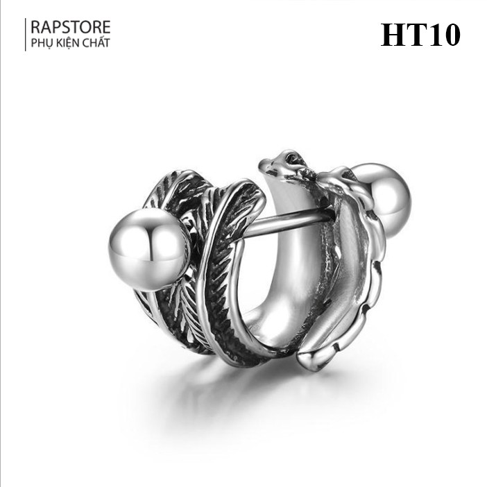 Khuyên tai nam nữ kẹp không cần bấm lỗ hình chiếc lá Kratos chất liệu titan phong cách Hàn Quốc - HT10