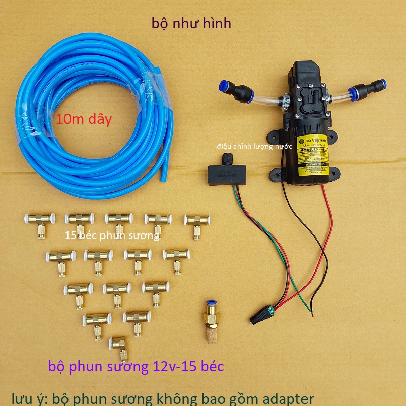 Bộ máy bơm phun sương ,tưới lan , làm mát 5 béc đến 30 béc , máy bơm mini 12v( bộ không nguồn)