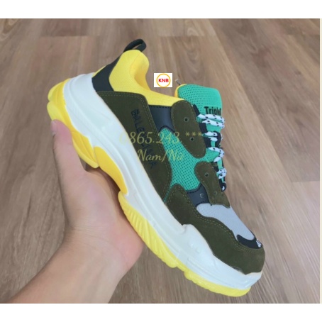 [Tặng tất + Freeship] GIÀY BALENCIAGA Triple S thể thao nam nữ sneaker cao cấp phối vàng xanh rêu, size 36-43....