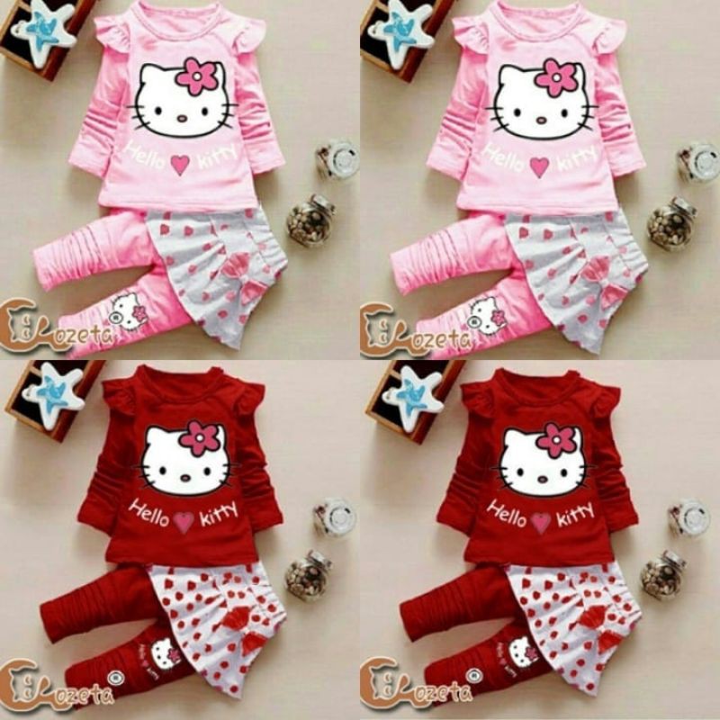 Bộ Quần Áo In Hình Chuột Mickey / Hello Kitty Đáng Yêu Cho Bé Gái