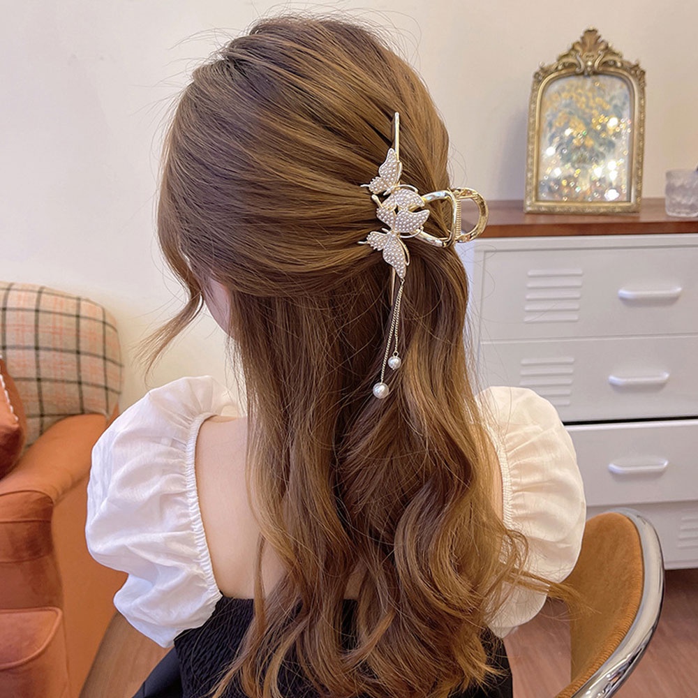 Kẹp Tóc Kim Loại Hình Cá Mập / Bông Hoa Đính Ngọc Trai Nhân Tạo Thời Trang dreamdiary